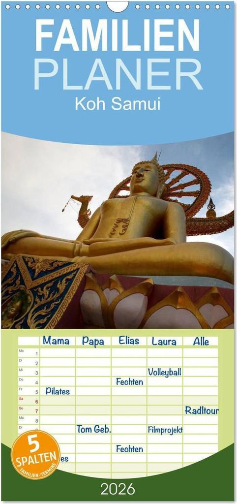 Familienplaner 2026 - Koh Samui mit 5 Spalten (Wandkalender, 21 x 45 cm) CALVENDO