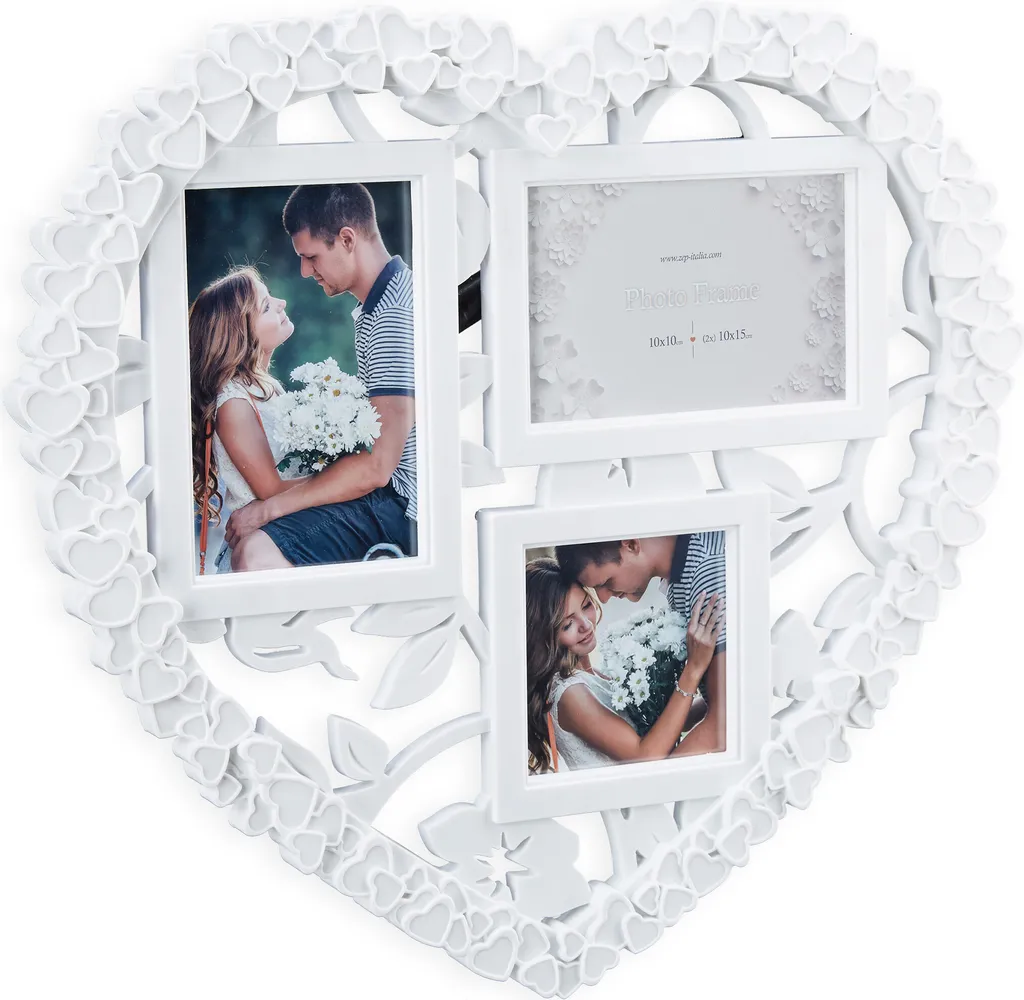 Cadre Photo Cœur Blanc Lot de 5 - Collage Mural Décoratif Relaxdays