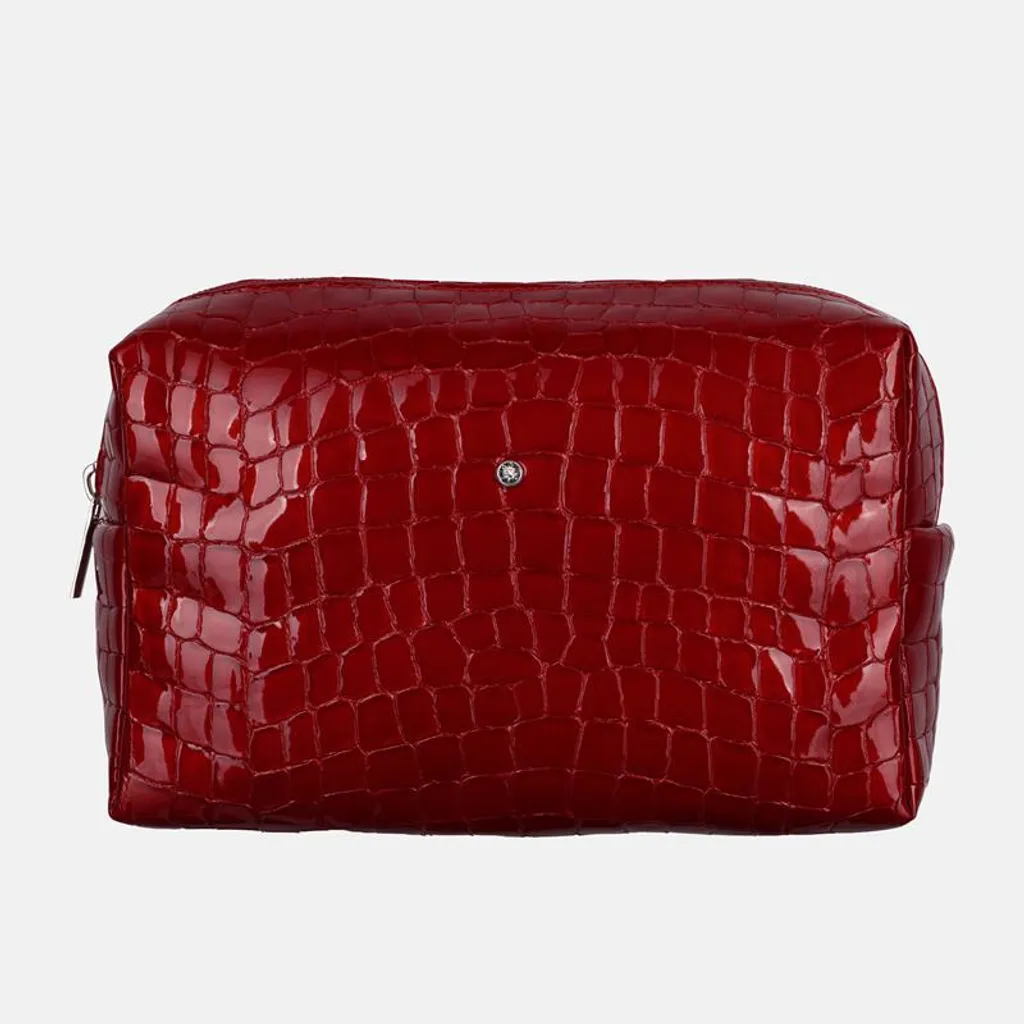 Trousse de toilette femme rouge vernie anti-fuite motif crocodile