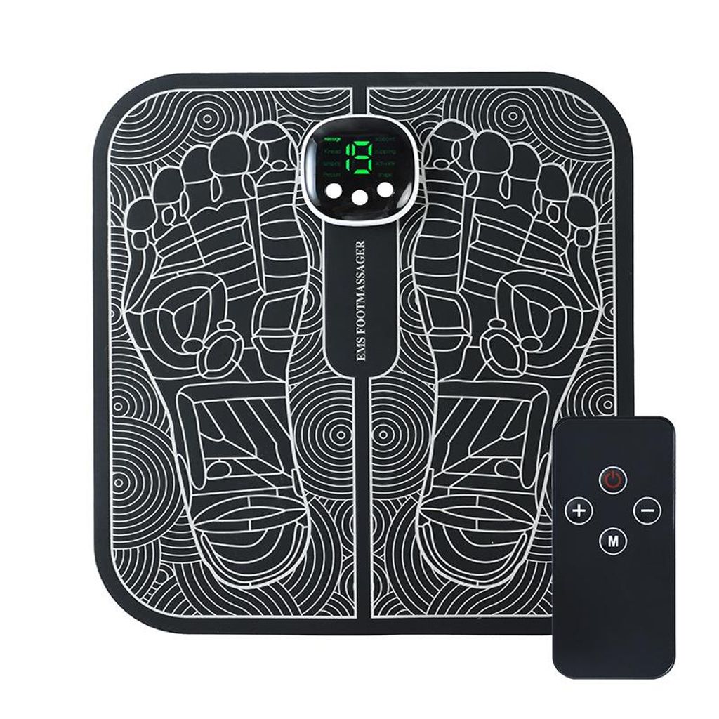 EMS Fußmassage Pad – Kabelloses Massagegerät mit Fernbedienung, 8 Massageprogramme, 19 Stufen, tragbar & faltbar, für Zuhause, Büro & Reisen