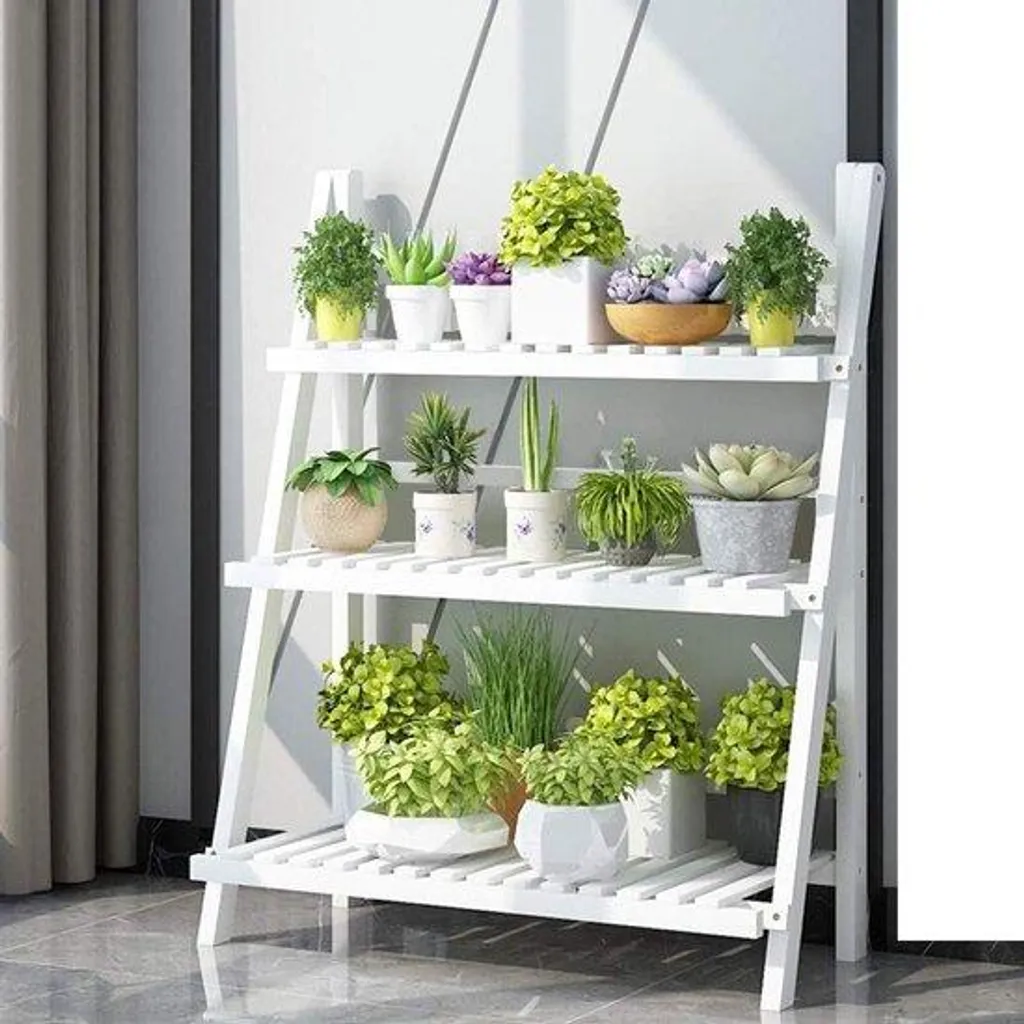 Échelle à fleurs en bambou blanc 70 x 40 x 96 cm pliable multi-niveaux