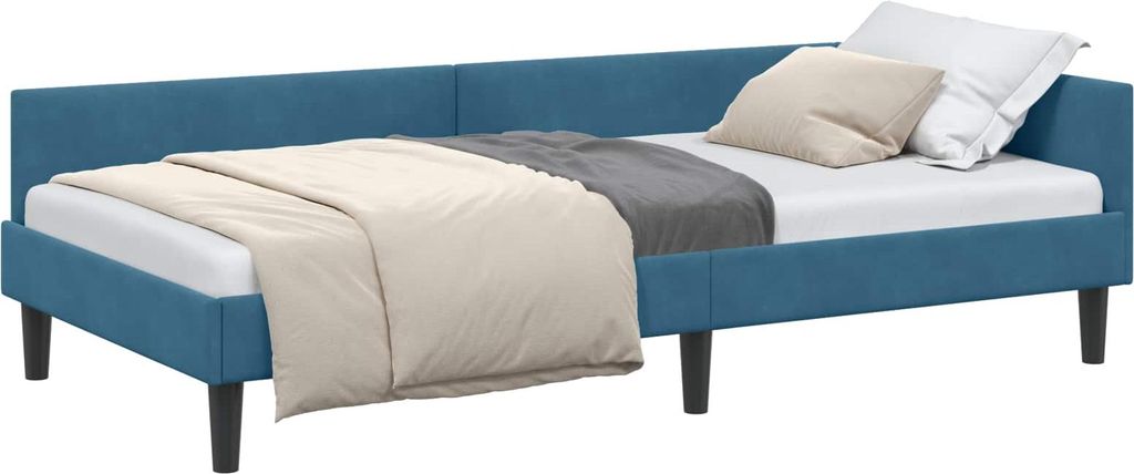 vidaXL Eckbettgestell mit Kopfteil Blau 90 cm x 200 cm Samt
