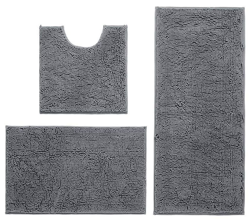 Rutschfestes Badematten-Set, hohe Wasseraufnahme, weiche Mikrofaser, Toilettenmatte, WC-Bodenmatte, maschinenwaschbar, 3-teiliges Set (grau)
