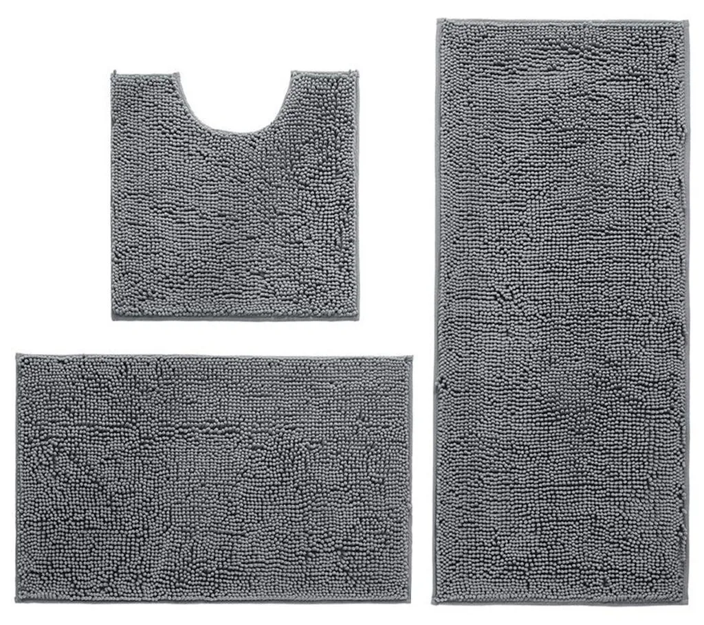 Tapis de bain ultra absorbant gris 3 pièces avec envers sécurisé