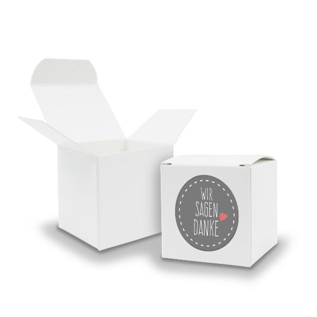SET Wir sagen Danke (Motiv26) 24x Faltschachtel Würfel 6,5cm weiß + Sticker