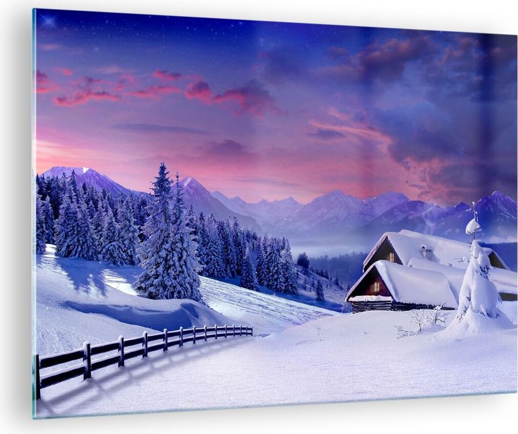 Bilder auf glas - Winter Landschaft Frost Schnee - 70x50cm - Glasbilder - Wandbilder - Kunstdruck - zum Aufhängen bereit - Wanddekoration aus Glas...