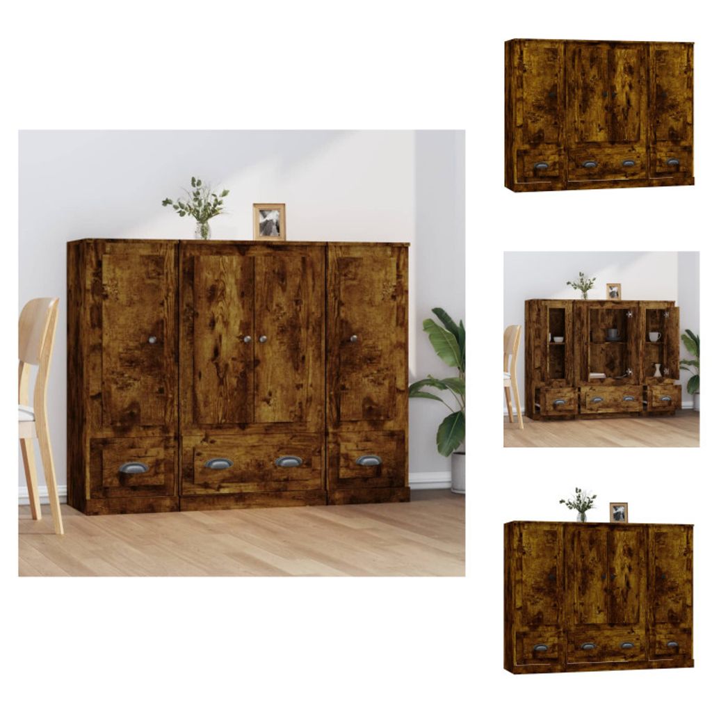 vidaXL Highboards 3 Stk. Räuchereiche Holzwerkstoff - Sideboards