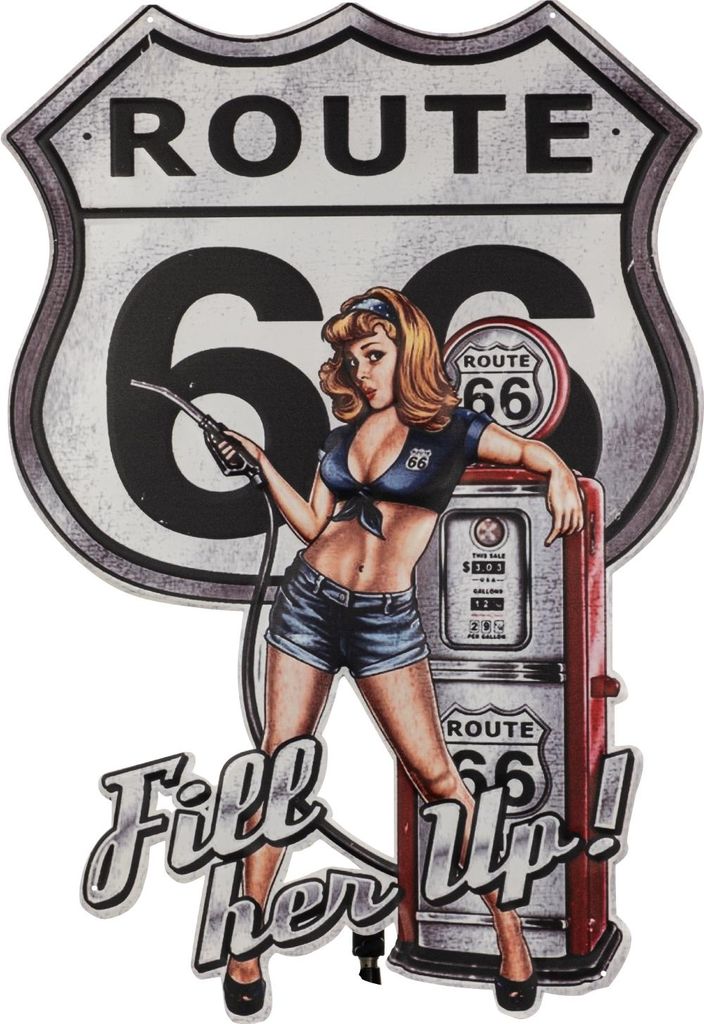 Moritz Blechschild 44 x 65 cm Rockabilly Route 66 US USA Zapfsäule Deko Metallschild Retro Vintage Retro Sprüche lustig
