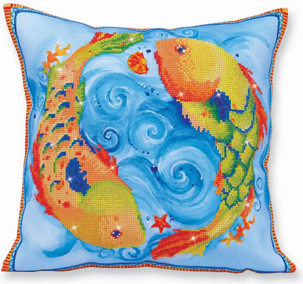 Coussin Diamond Painting 45x45 cm Diamond Dotz motif poissons colorés