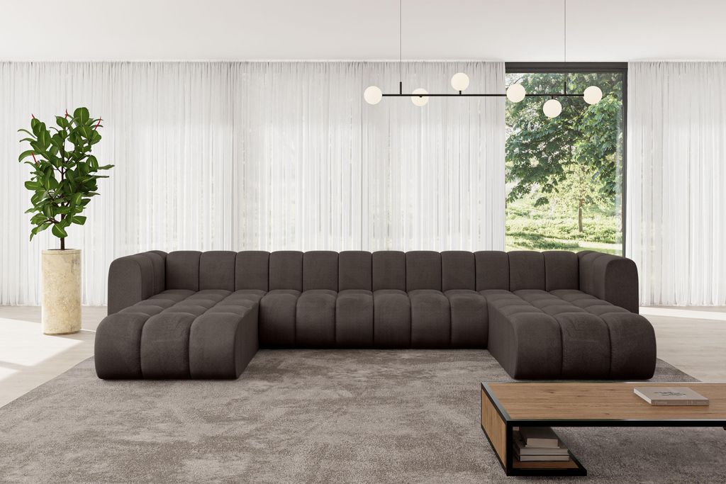 ALTDECOR Modulares Sofa Ecksofa in U-Form - Joren-U2 - 410x177x70 cm Braun - Corner modular Sofa Eckcouch Couch Wohnlandschaft Cauchsofa Bodensofa ...