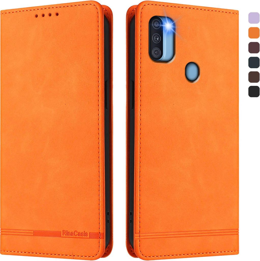 Hülle für Samsung Galaxy A11, Retro Kunstleder Ständer Klapphülle mit Kartenfächer und Magnetische Orange