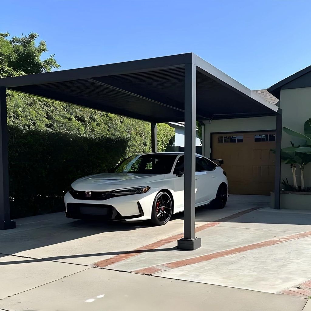 PURPLE LEAF Pergola 3,65x4,25m Wasserdicht Winterfest, Aluminium Pavillon mit Verstellbarem Lamellendach, Grau