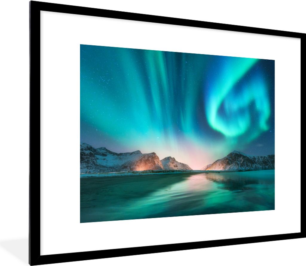 MuchoWow® MuchoWow® Gerahmtes Poster Nordlichter - Schnee - Produktbild 