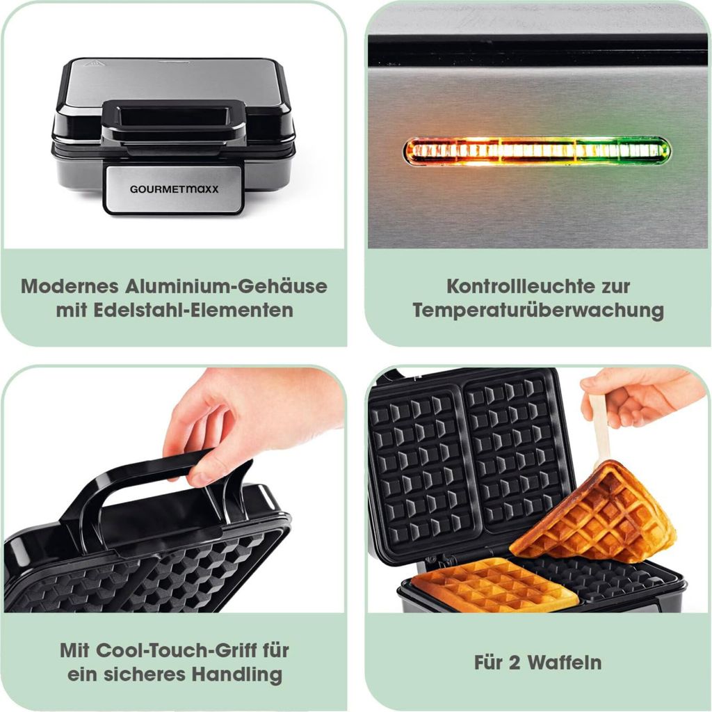 GOURMETmaxx Waffeleisen für 2 Belgische Waffeln Produktbild 3