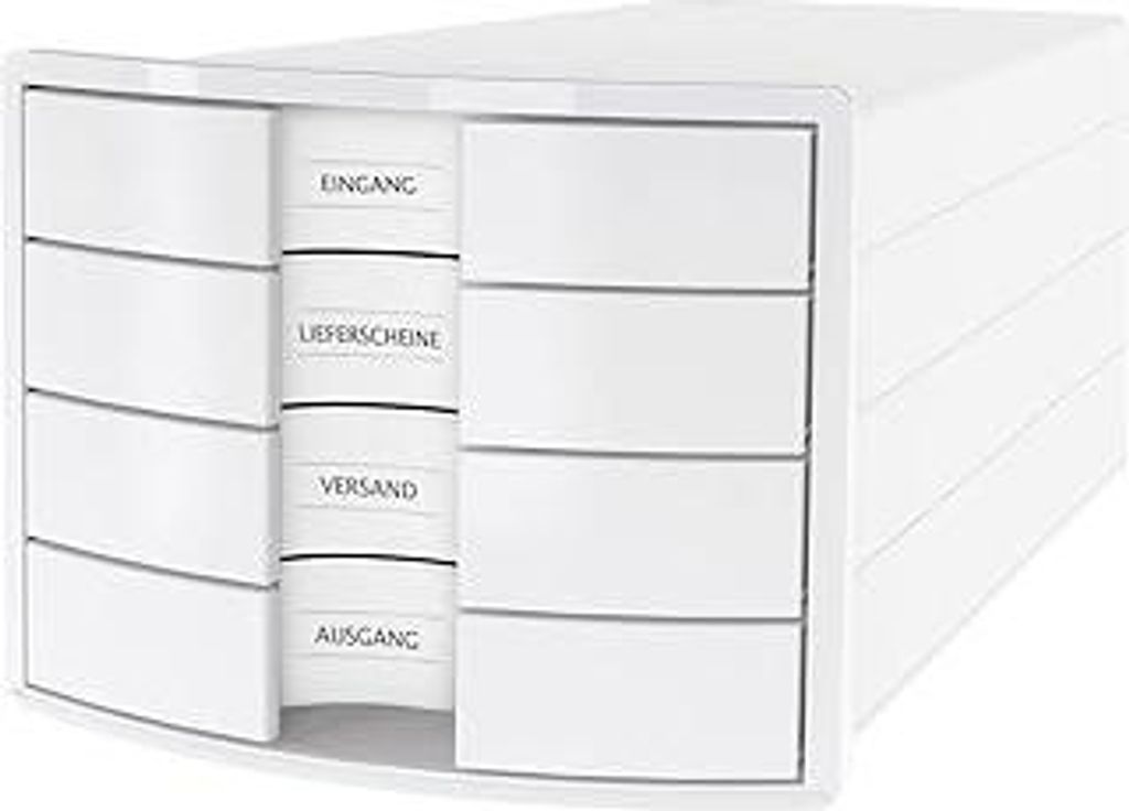 HAN Schubladenbox IMPULS 2.0 - attraktives Design in hoher Qualität. Mit 4 geschlossenen Schubladen für DIN A4/C4, weiß, 1012-12