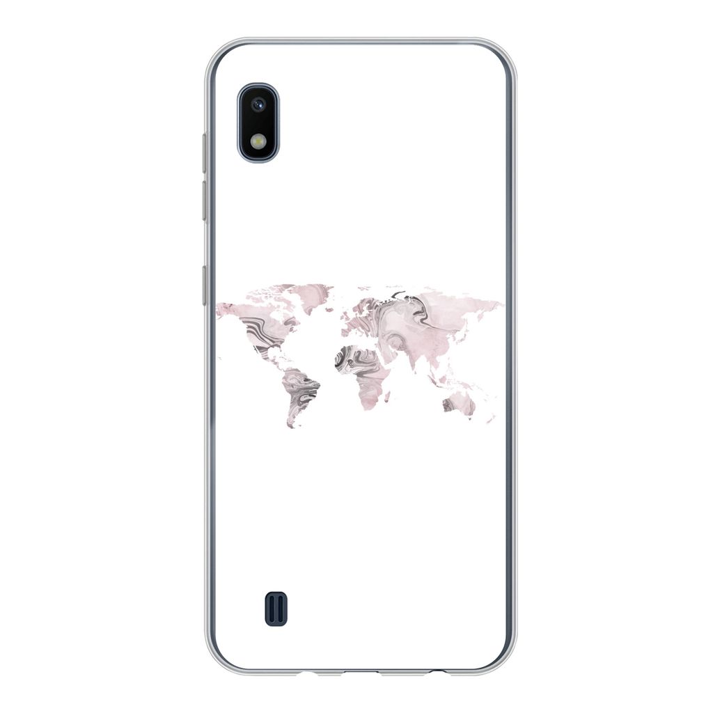MuchoWow Handyhülle Schutzhülle Hülle für Samsung Galaxy A10 Weltkarte - Marmor - Grau Silikon Softcase Handy Hülle - Schutzhülle
