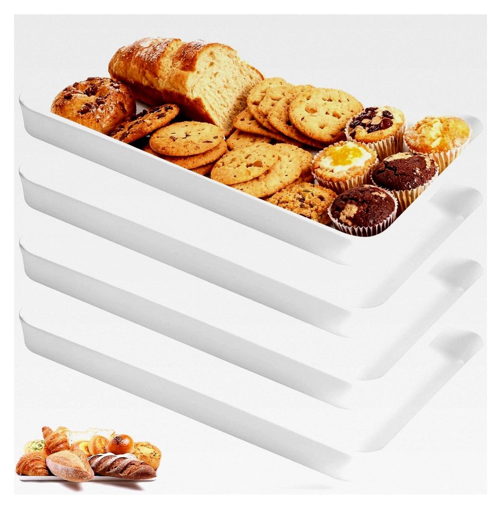 4 Stück Kunststoff Servierplatten, BPA-frei, wiederverwendbar, weiß, 38 x 26,5 x 4 cm, multifunktionale Platten und Tabletts für Buffets, Feiern...