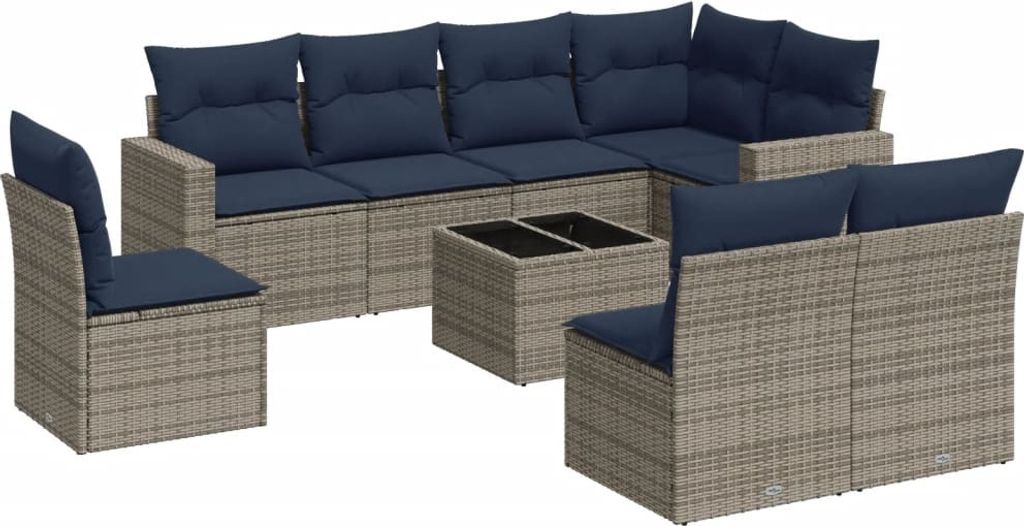 vidaXL 9-tlg. Garten-Sofagarnitur mit Kissen Grau Poly Rattan