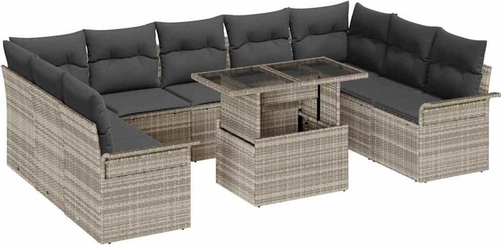 Sofa Set mit Kissen 10 pcs Hellgrau Poly-Rattan