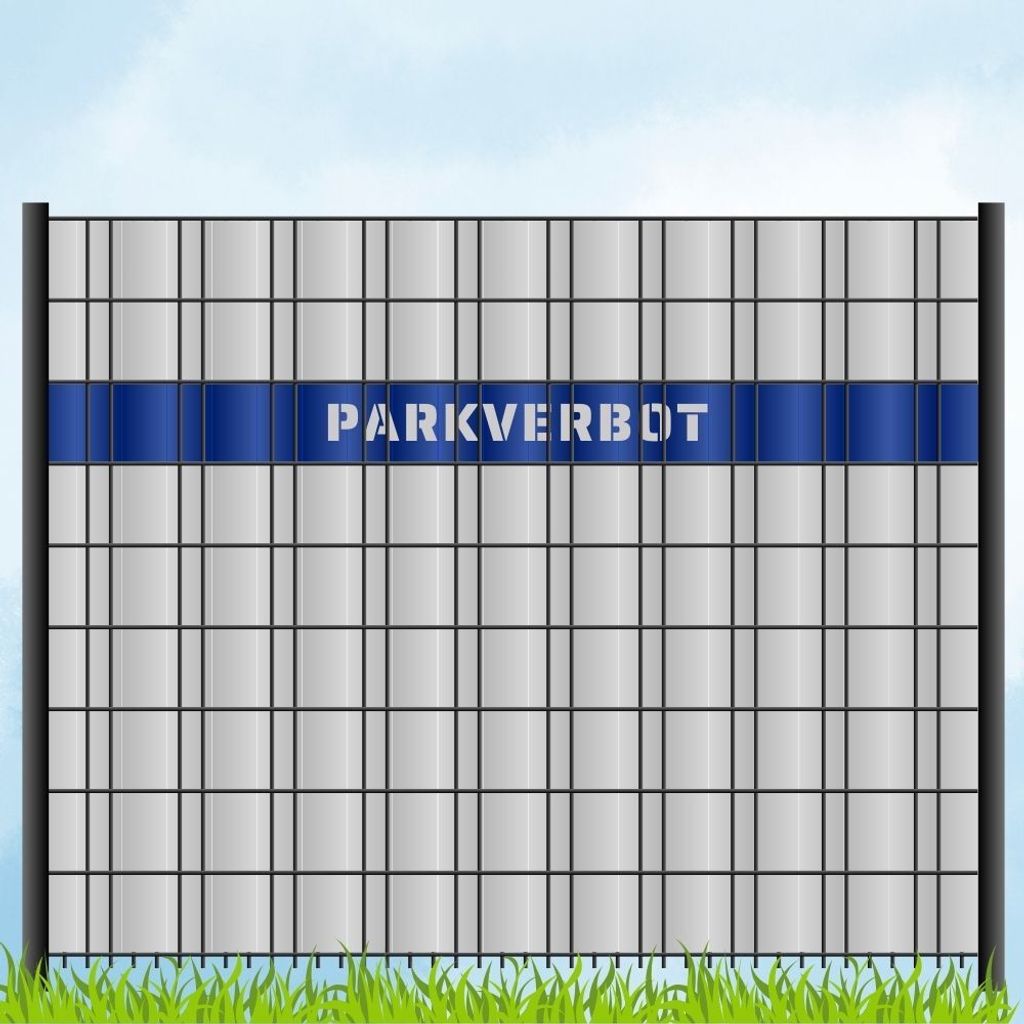 zaun|zu Sichtschutzstreifen mit Laser Beschriftung "PARKVERBOT" Doppelstab Enzianblau 2,55m