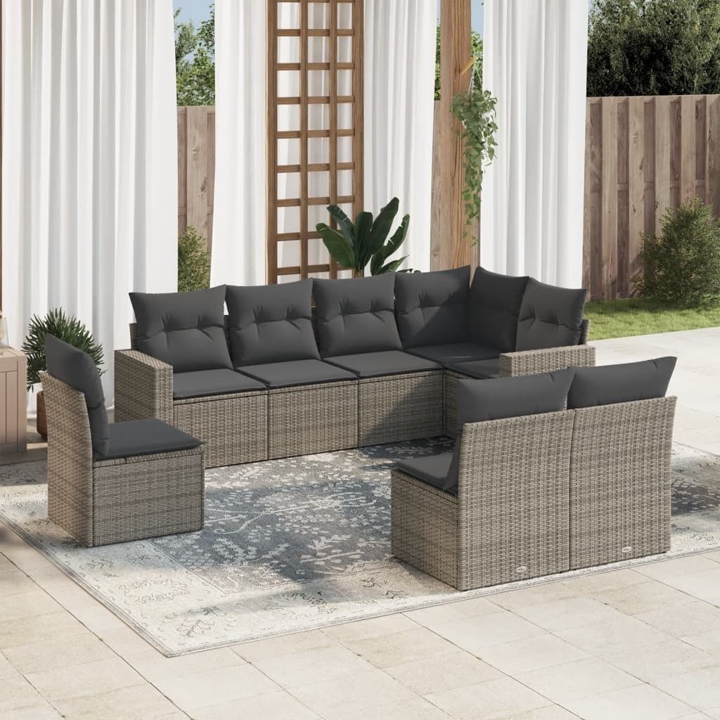 Ankonbej 8-tlg. Garten-Sofagarnitur mit Kissen Grau Poly Rattan