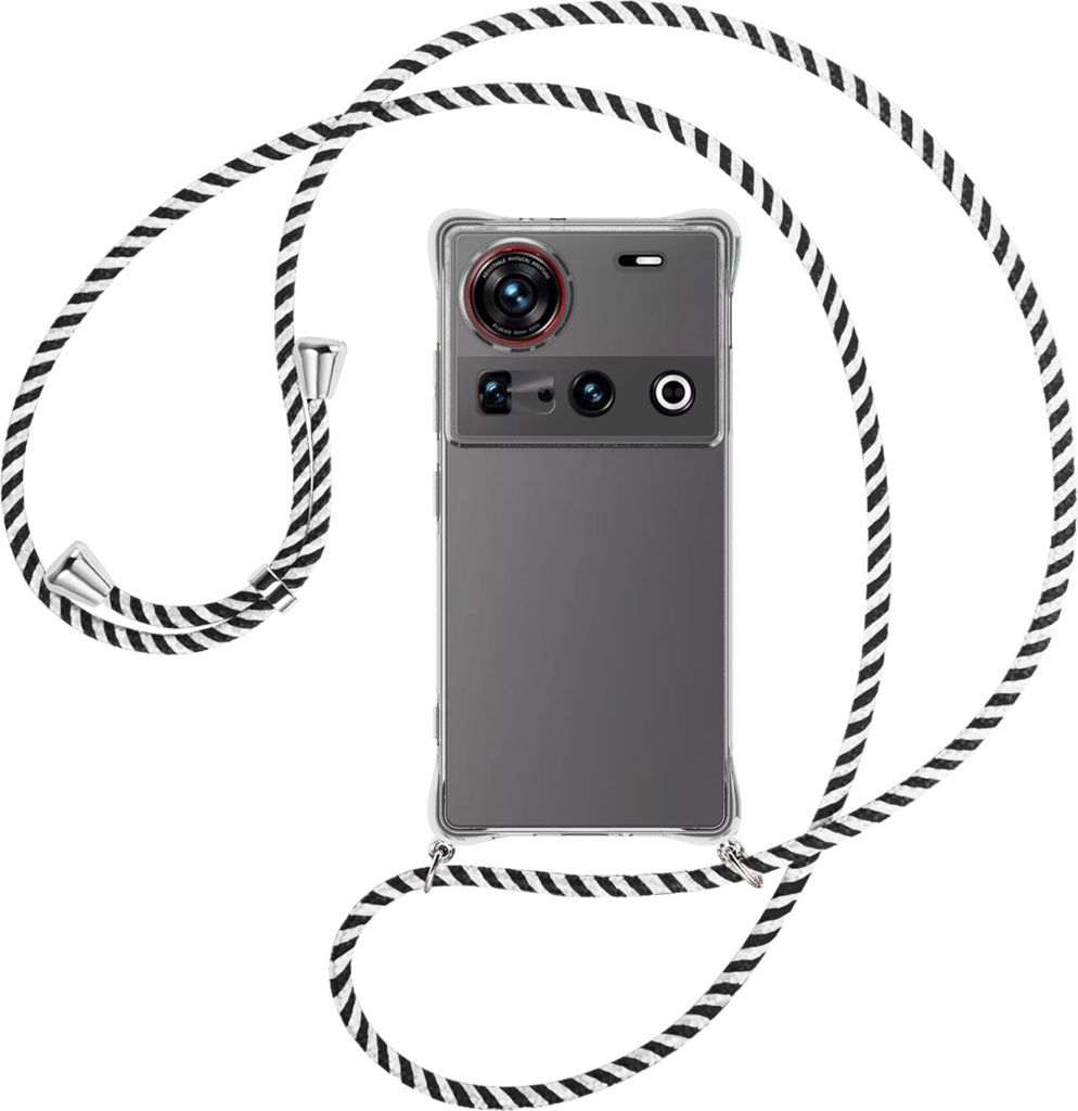 Handykette Backcover-Schutzhülle mit Band (Metall silberfarben) für Nubia Z70 Ultra 5G - schwarz/weiß gestreift
