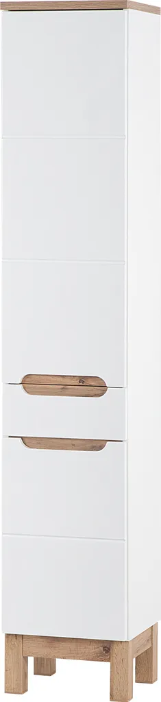 Meuble haut de salle de bain blanc 187 cm avec tiroir et détails bois