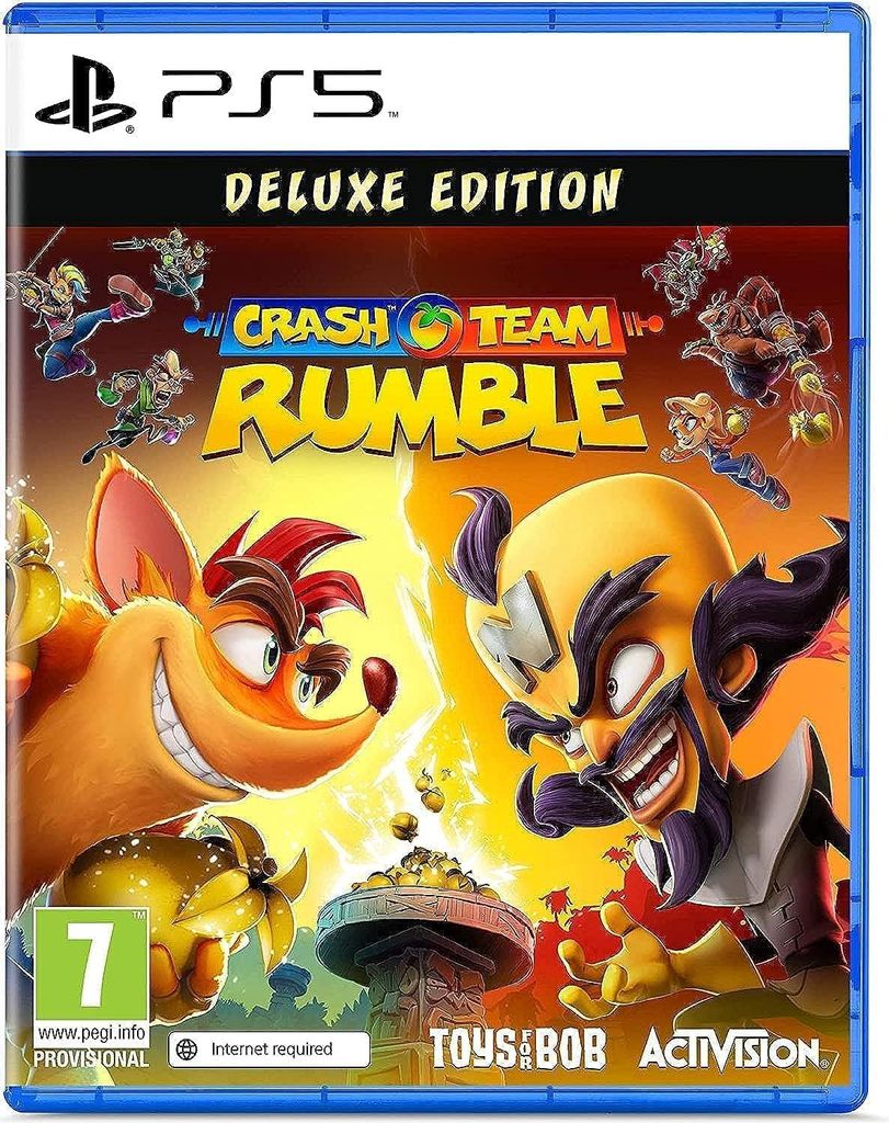 The image shows the front cover of the video game 'Crash Team Rumble - Deluxe Edition' for PlayStation 5.
