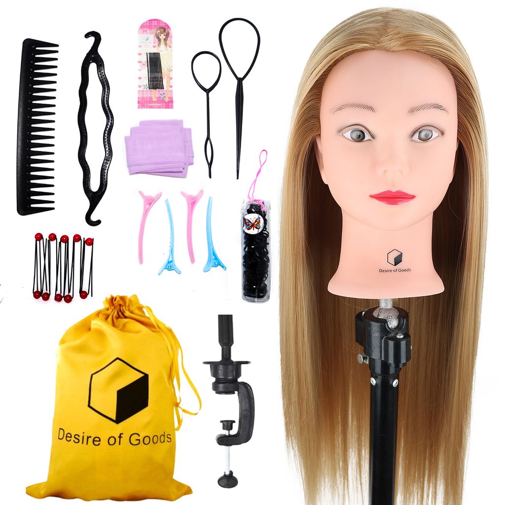 Desire of Goods Übungskopf Friseurkopf Dunkelblond – Tischklemme & Styling-Zubehör – Frisierkopf – Friseurkopf – 70 cm