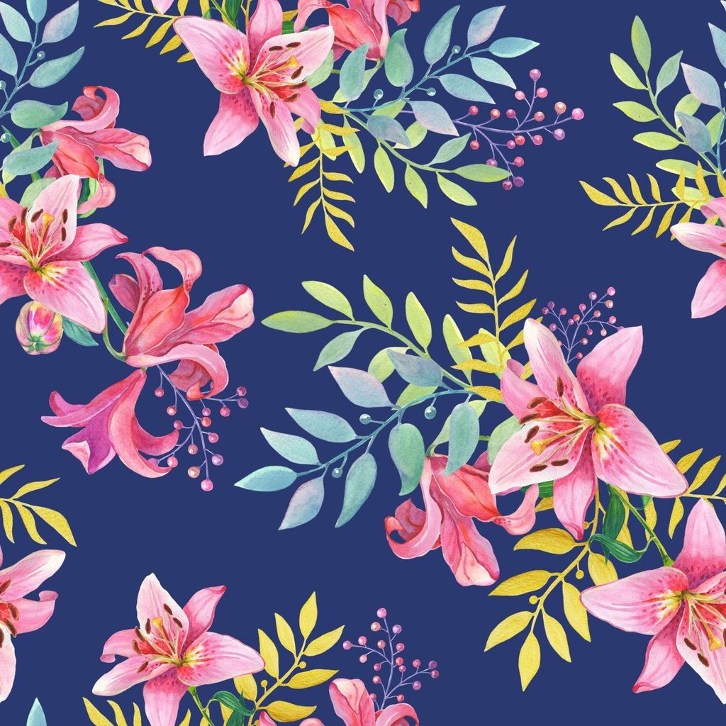 OUTDOOR DEKOSTOFFE OXFORD - Motiv Rosen Lilien auf blauem I DR208