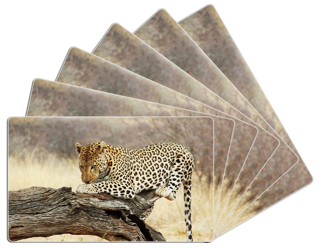 Wallario Frühstücksbrettchen 6er Set aus Glas, je 14 x 23 cm, mit rutschfesten Füßen, Motiv Leopard auf Baumstamm in Afrika