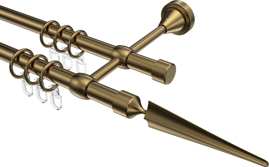 Interdeco Gardinenstange / Vorhangstange Messing Antik, Typ Primus Lorenzo (Speer), 16 mm Ø 2-läufig, 480 cm