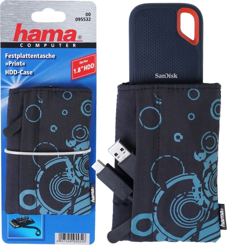 Festplatten-Tasche Print Schwarz 1,8"