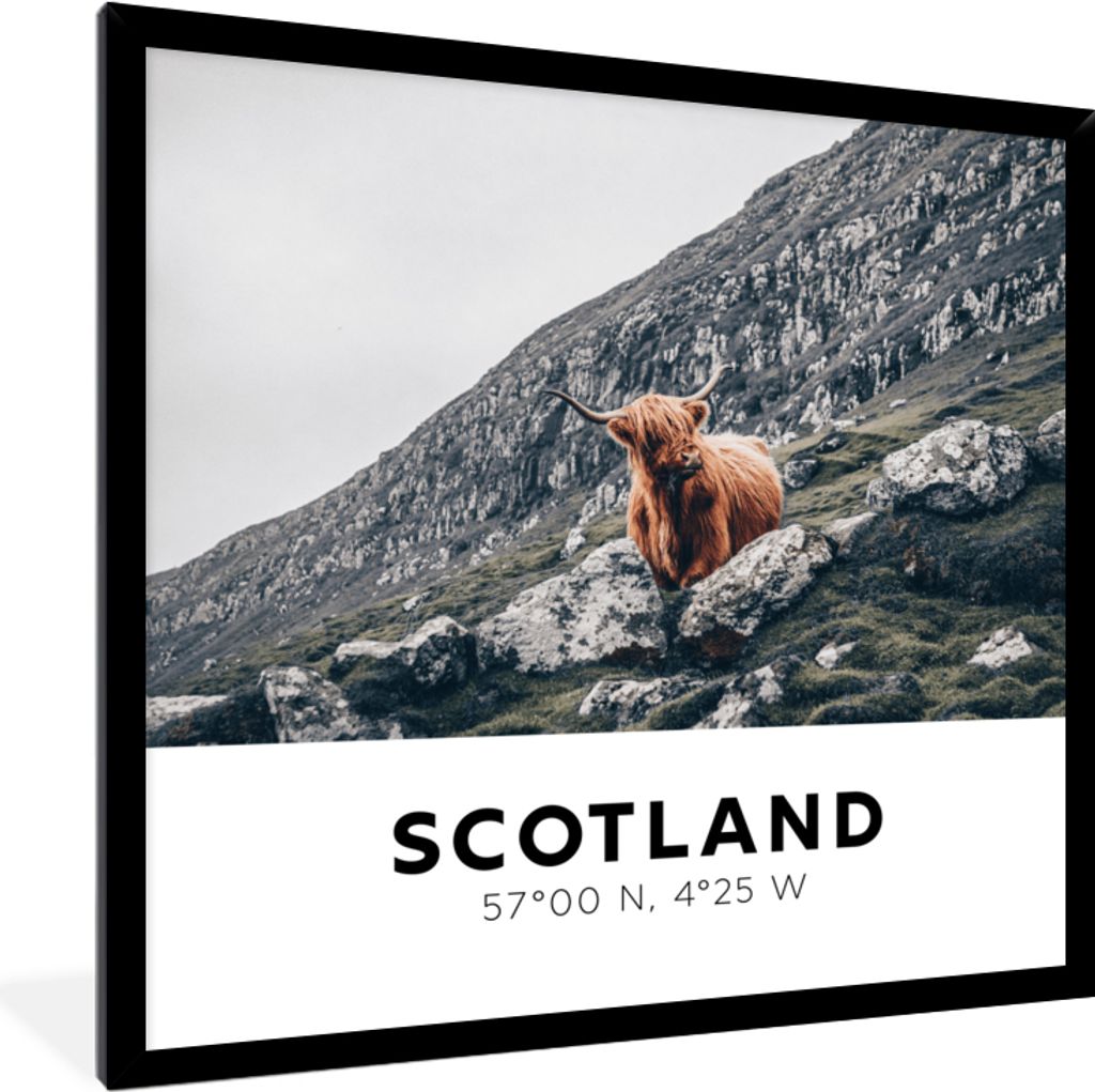MuchoWow Gerahmtes Poster Schottland - Highlander - Berge 40x40 cm - Poster mit Schwarzem Bilderrahmen Wandposter Rahmen Foto Bilder - Mit Rahmen...