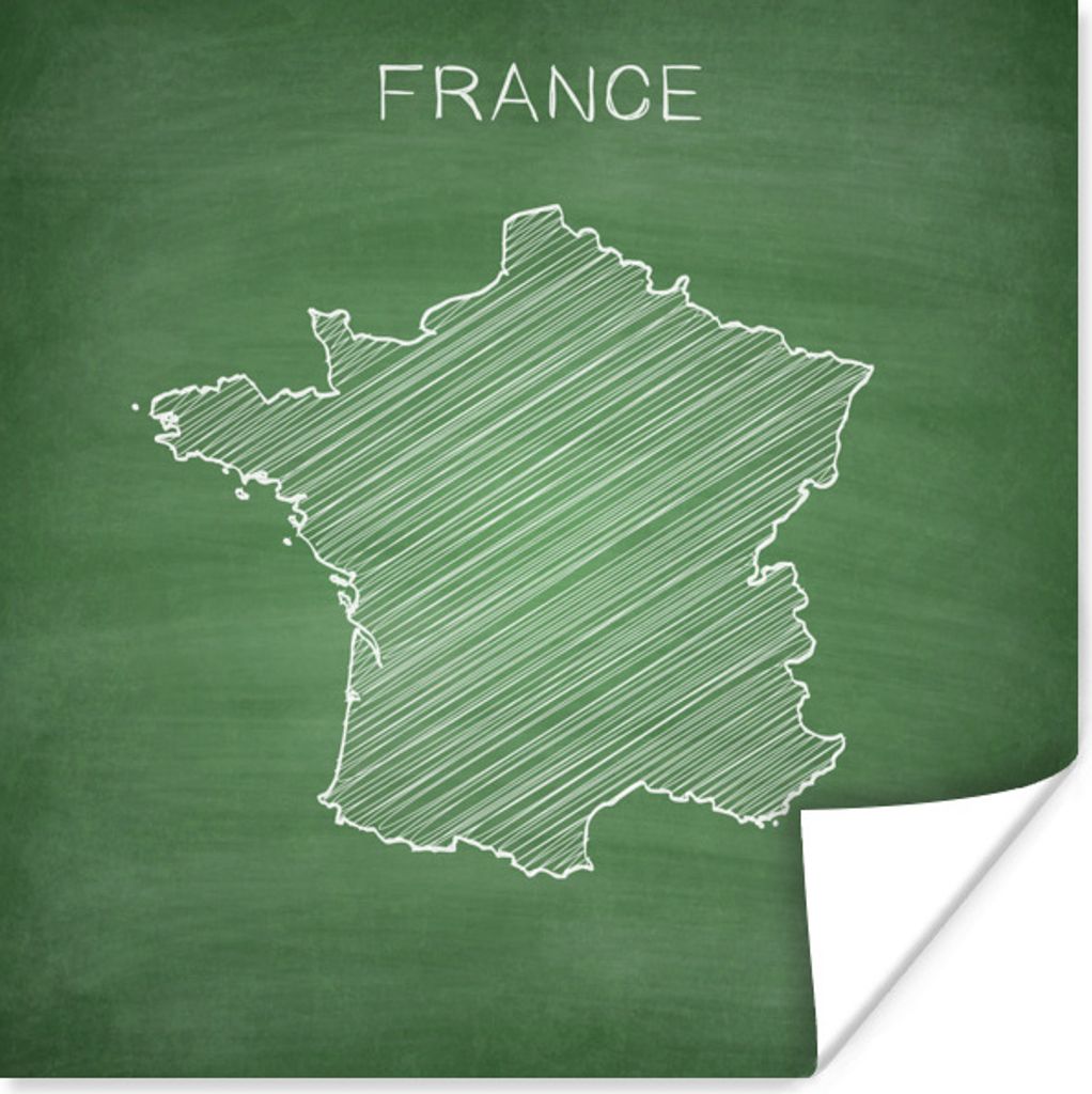MuchoWow Poster Illustration der Karte von Frankreich auf einer grünen Kreidetafel 75x75 cm - Wand Dekoration