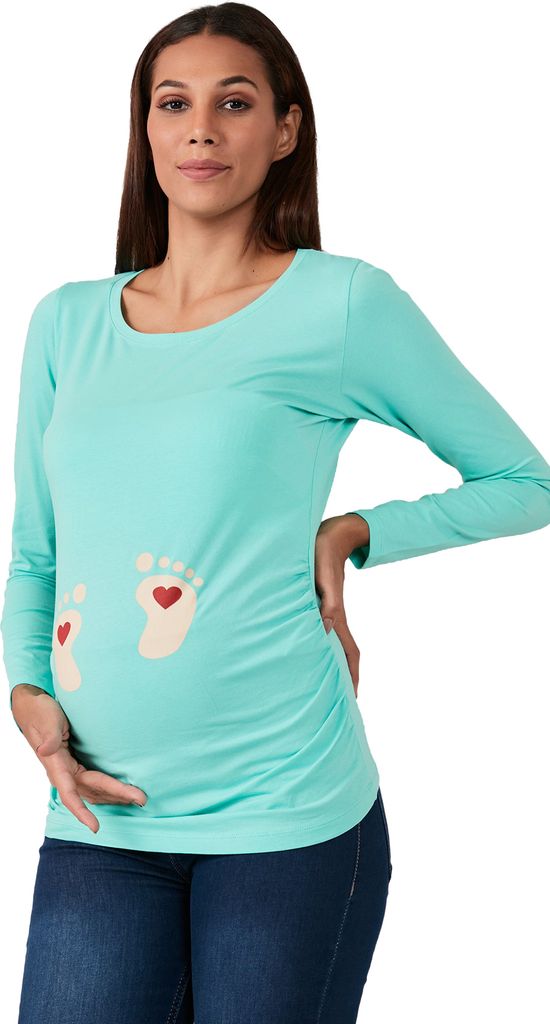M.M.C. Umstandslangarmshirt Baby Füße mit Motiv, S, Mint