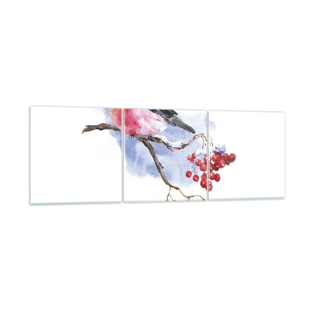 Bilder auf glas - 3 Teile - Dompfaff auf Zweig - 90x30cm - Glasbilder - Wandbilder - Bilder - zum Aufhängen bereit - Wanddekoration aus Glas - Gla...