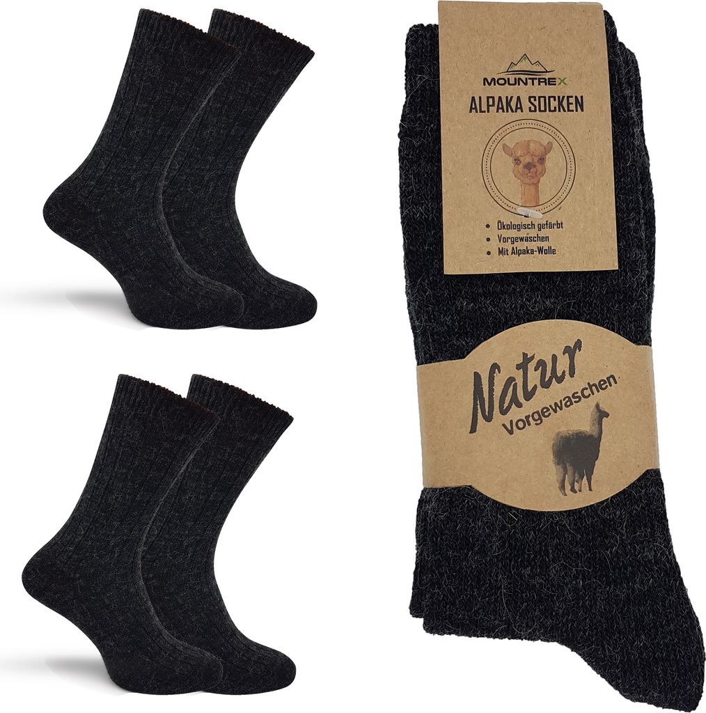 MOUNTREX Alpaka Socken, Wollsocken für Damen, Herren - Wintersocken, Kuschelsocken - 2 Paar, Anthrazit (Dünn), 43-46