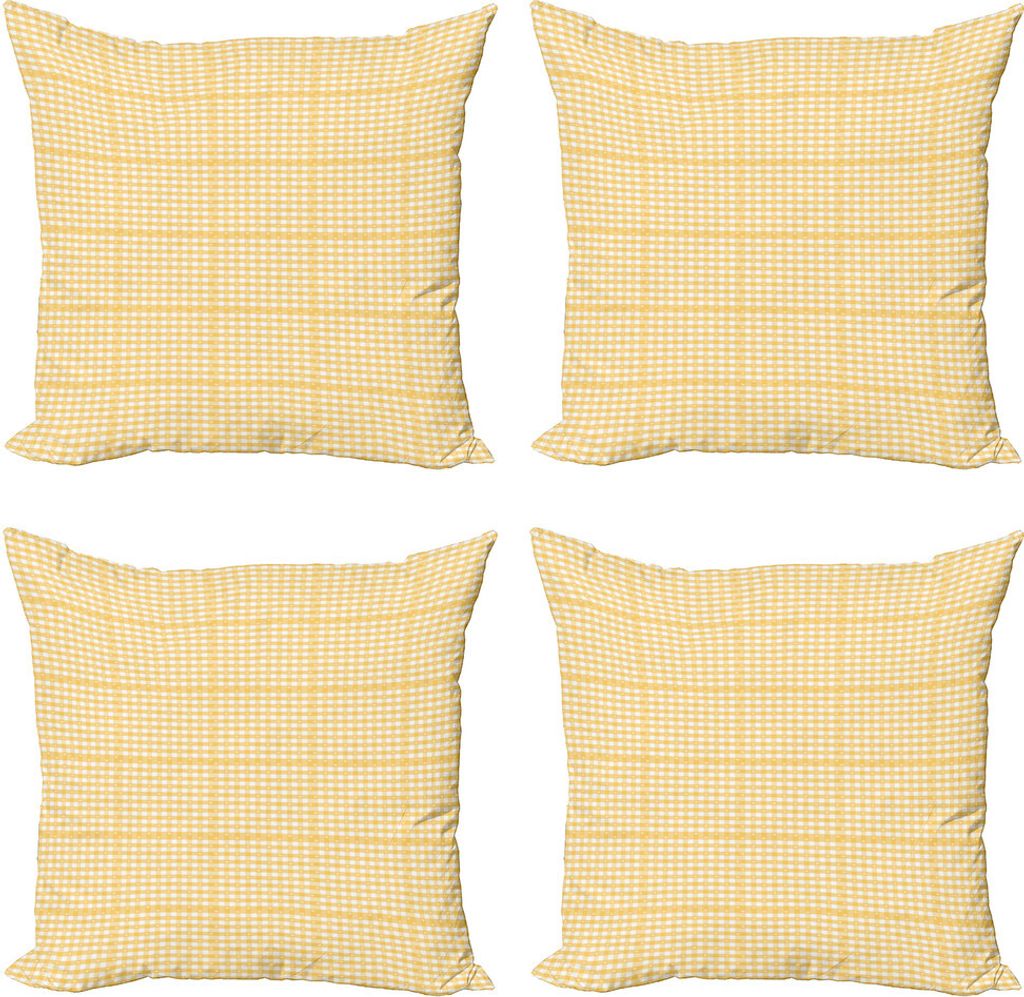 ABAKUHAUS Weinlese-Gelb Kissenbezug Set (4 Stück), karierte Muster, Moderner Doppelseitiger Digitaldruck, 45 cm x 45 cm, Senf und Weiß