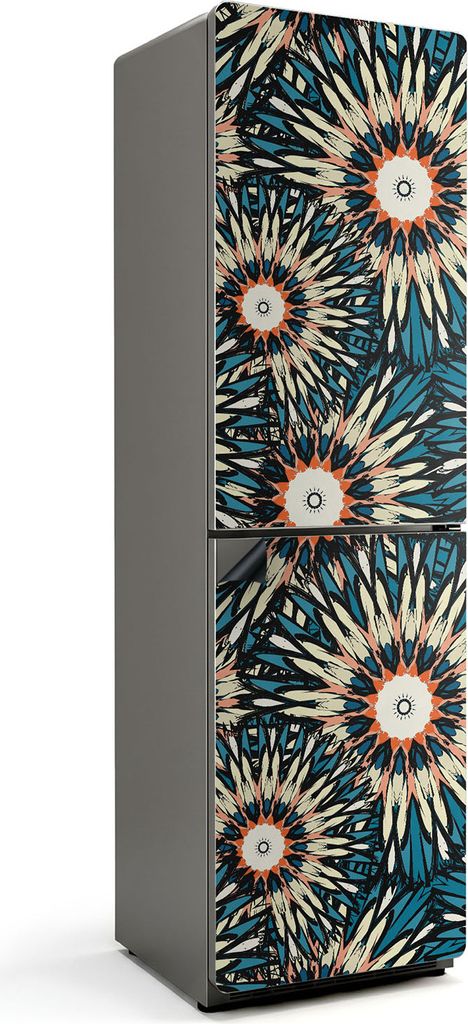 Blumenmuster mit Strahlen – Magnetische Kühlschrank Abdeckung – Dekorfolie magnetisch Küche – Kühlschrank Magnet Deko – selbstklebende M...