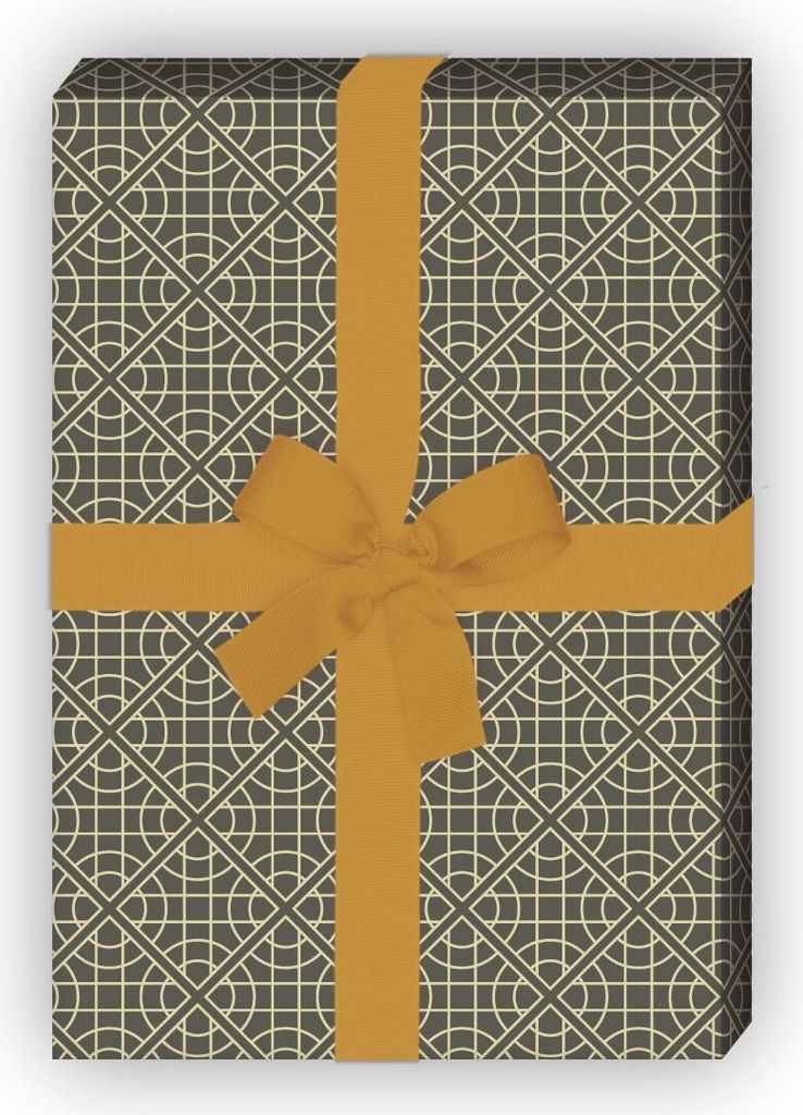 Vintage Kreis Geschenkpapier im geometrischen Retro Design, grau braun - G8329, 32 x 48cm