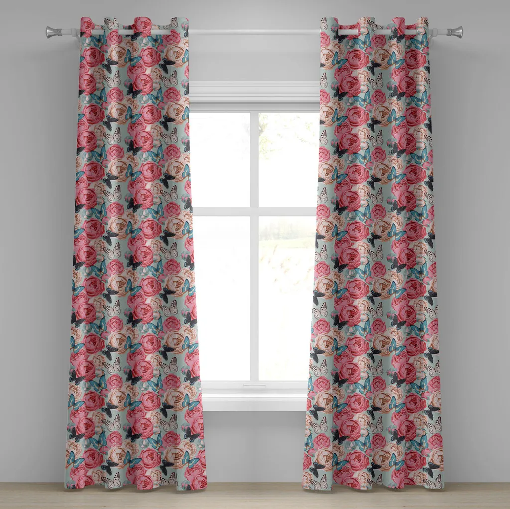 Tende Moderne ABAKUHAUS 280x225cm | Grafica Peonie e Farfalle - 1