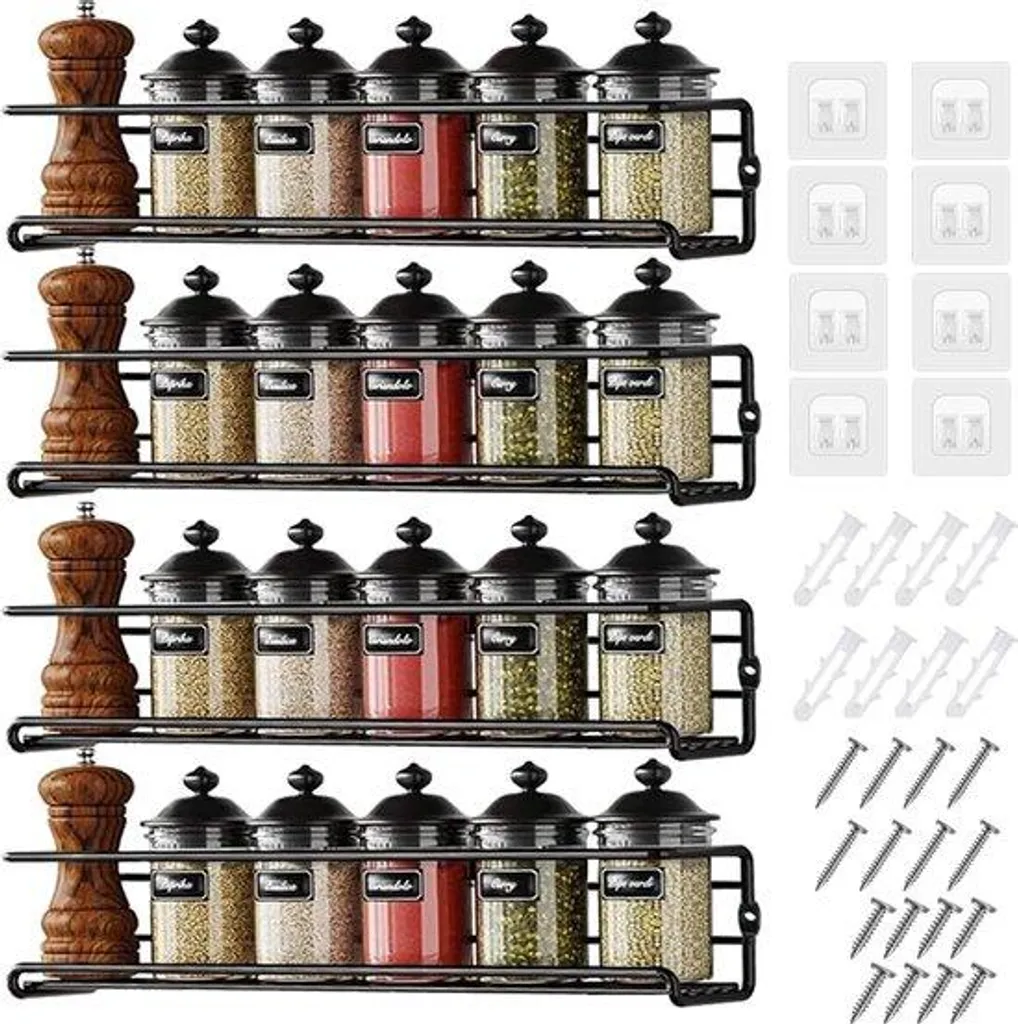 Étagère épices 4 niveaux sans perçage : rangement tiroir cuisine modulable