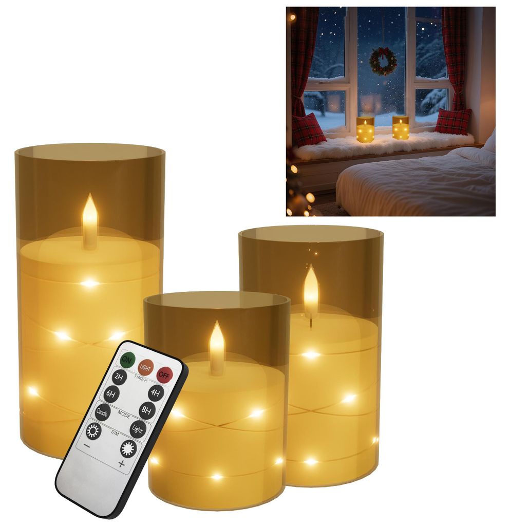 kerzenständer treibholz 4er Set LED-Kerzen, gold
