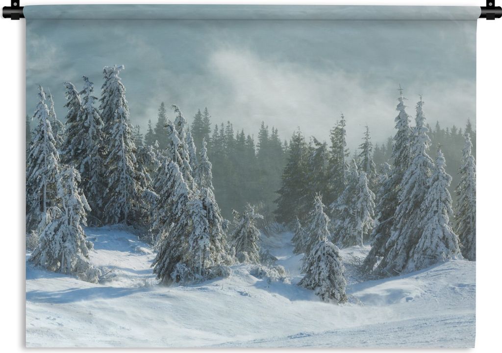 MuchoWow Wandteppich Wandbehang Wald - Schnee - Winter 120x90 cm Tapisserie Dekoration Wandtuch - Wohnen - Aufhänger für die Wand