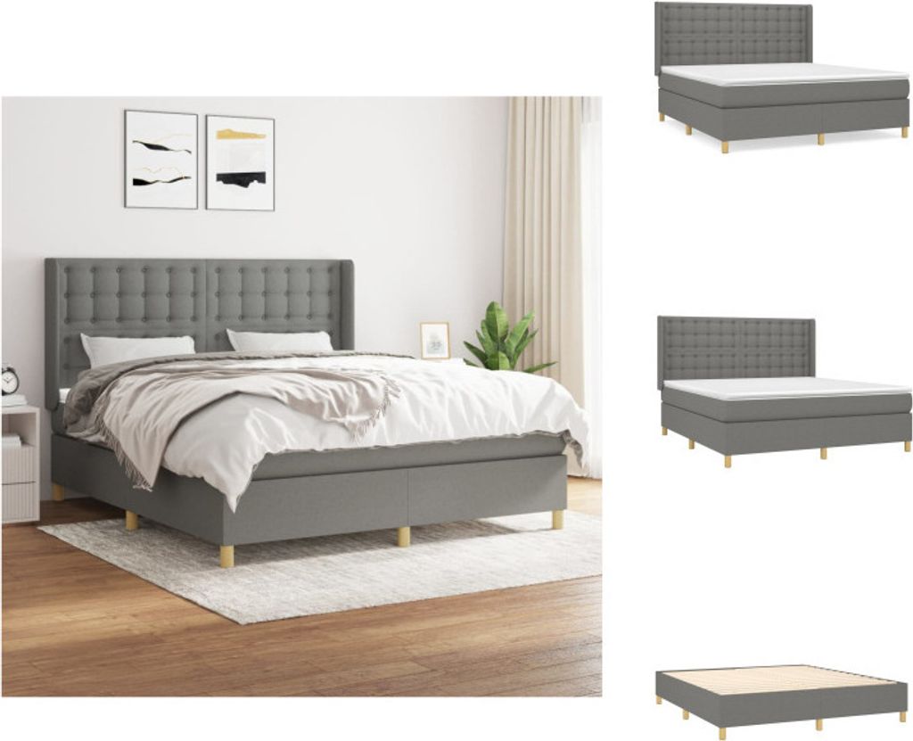 vidaXL Boxspringbett mit Matratze Dunkelgrau 180x200 cm Stoff - Betten & Bettgestelle