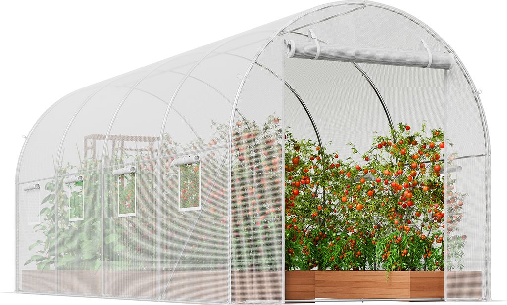 SucceBuy begehbares Tunnel-Gewächshaus, 4,4 x 1,9 x 1,9 m großes Foliengewächshaus, Pflanzen-Tunnelhaus mit verzinktem Stahlrahmen, weißer PE-A...