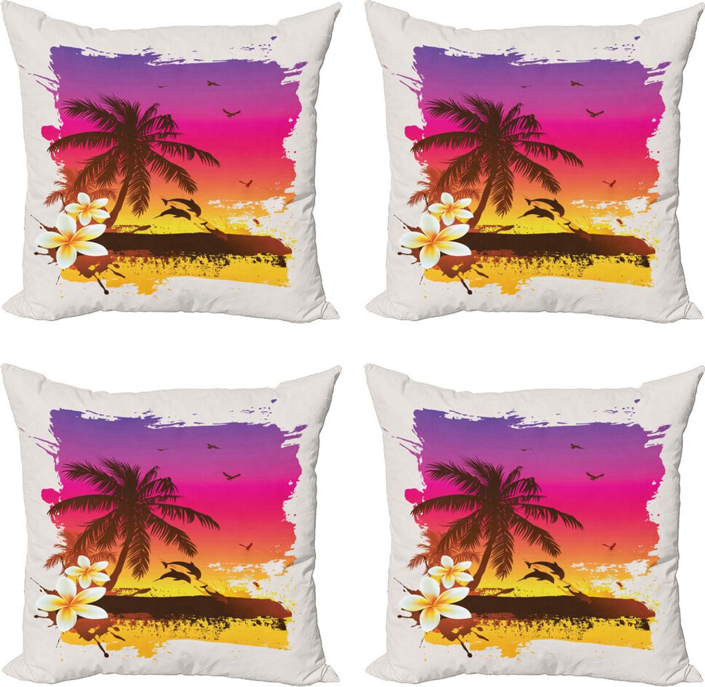 ABAKUHAUS Luau Kissenbezug Set (4 Stück), Tropical Beach Sunset, Moderner Doppelseitiger Digitaldruck, 60 cm x 60 cm, Mehrfarbig