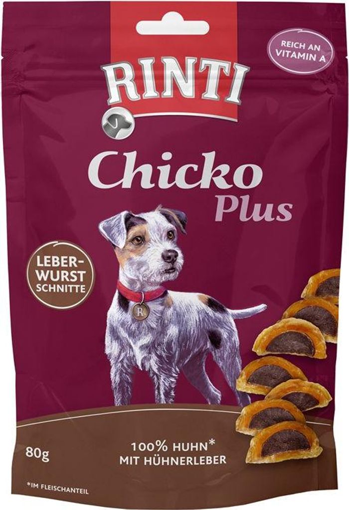 Rinti - Chicko Plus Snack 12x80g | Leberwurstschnitte mit Huhn