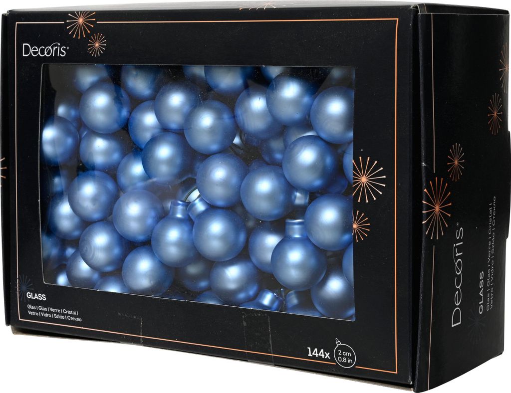 Weihnachtskugeln am Draht 2cm Glas 144 Stück - Himmelblau matt